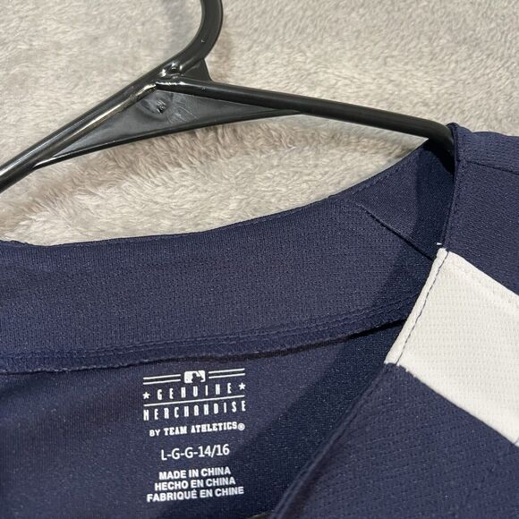 Atlanta Braves Baseball Jersey Youth Large 14/16 Blue MLB Team Athletics - Picture 3 of 6